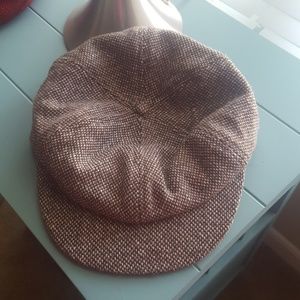 Beige, White and Red Winter Hat